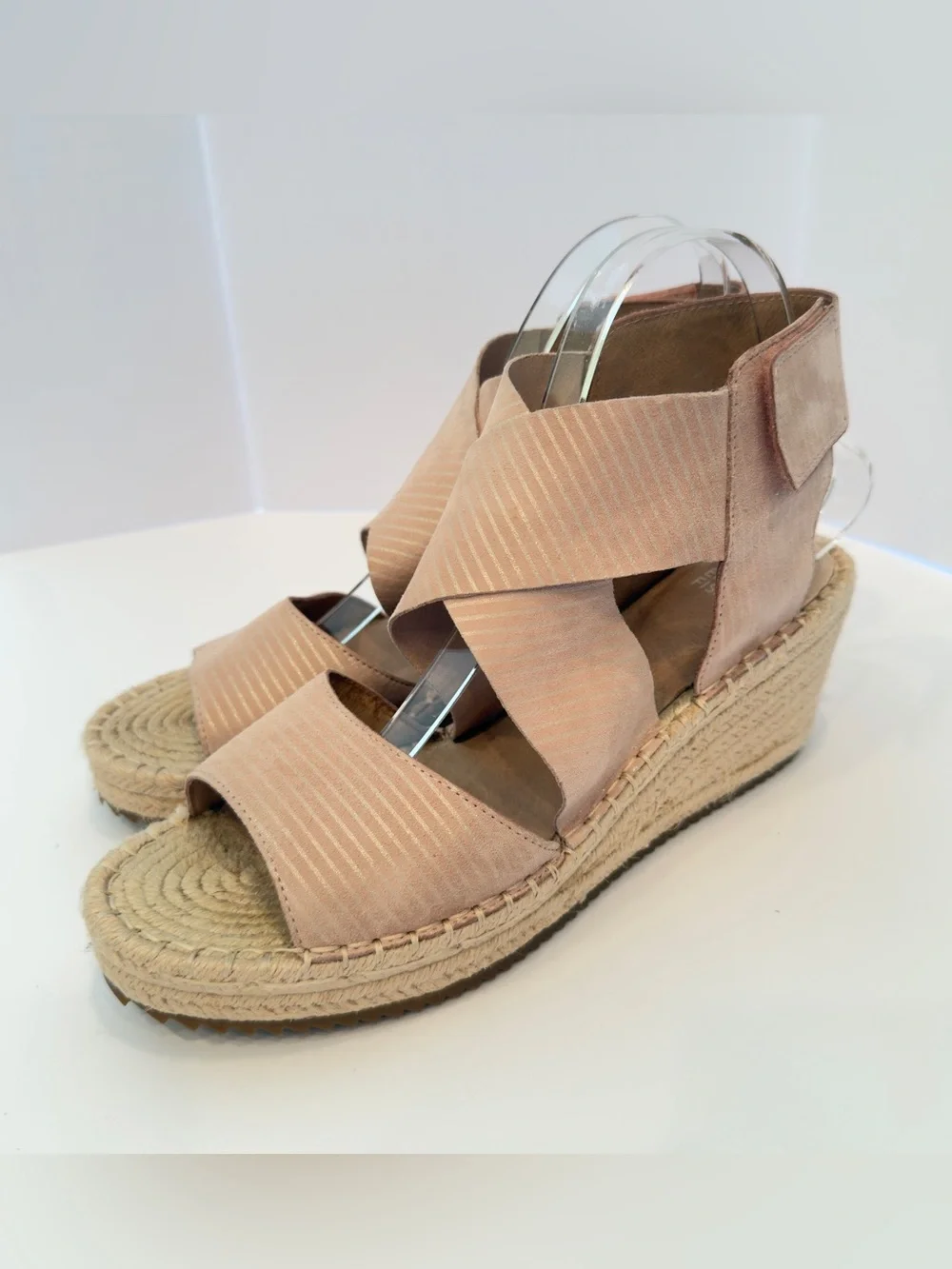 Eileen Fisher Willow Tumbled Leather Wedge Espadrille Sandals Blush Pink 10